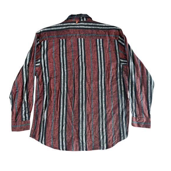 Extreme Limit Striped Zip Front Shirt Men’s Medium NWT Burgundy Gray Black Green - Picture 3 of 3